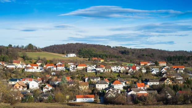 Village of Ritzing Burgenland with afternoon clouds in the sky