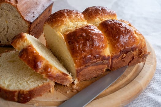 Sliced homemade brioche on a cutting board