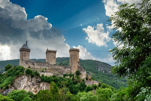 Old medieval castle in Foix city, Ariege, south France.