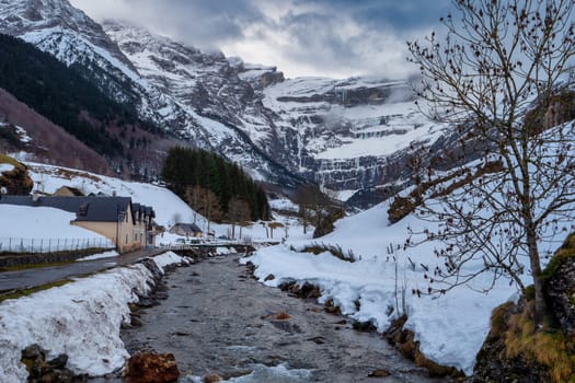 le cirque de gavarnie in winter, french Pyrenees - France