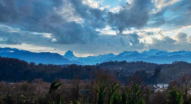 view of Pic du Midi Ossau in autumn, a french Pyrenees