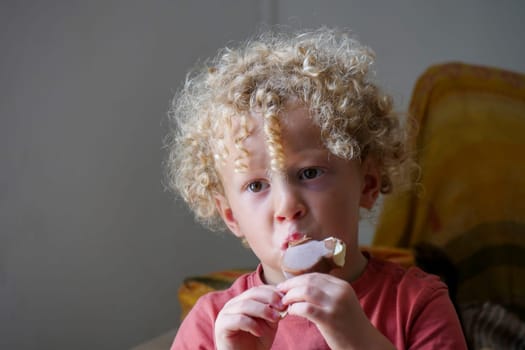 young boy eating a chocolate ice cream