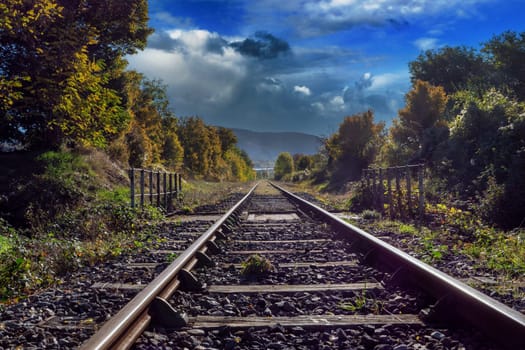 Close-up perspective view of the railroad tracks