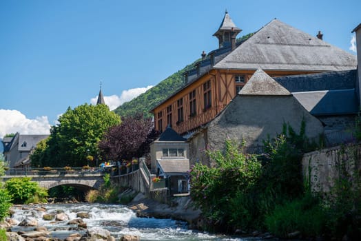 Torrent in the village of Arreau. Pyrenes mountains. a South of France