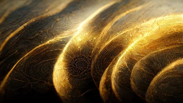 Abstract art fluid golden waves background full frame with bright lightning. Artificial Art.