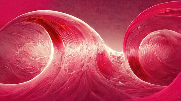 Red and pink trendy gradient abstract waves full frame horizontal. Artificial Art.