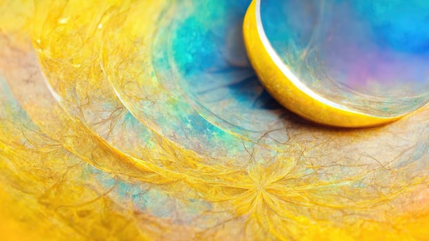 Fibrant dynamic graphic artificial generated swirl in yellow and light blue.