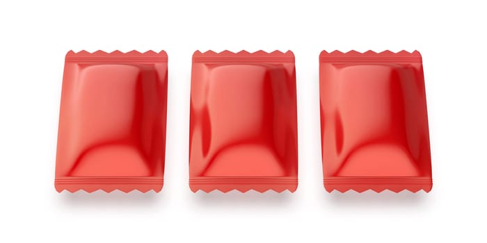 Three red sachets for hard candies, chocolates or other products