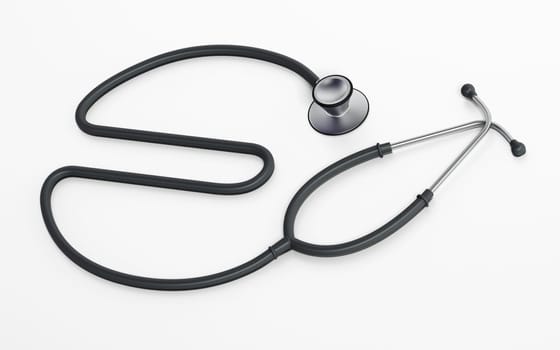 Stethoscope with Euro symbol shaped cord. Medical costs and expenditures concept. 3D illustration.