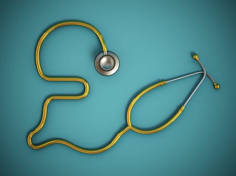 Stethoscope with Pound symbol shaped cord on green background. Medical costs and expenditures concept. 3D illustration.