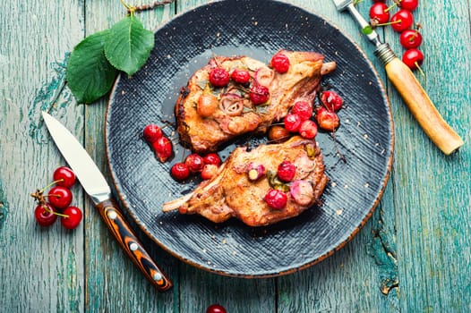 Smoked meat ribs with cherry