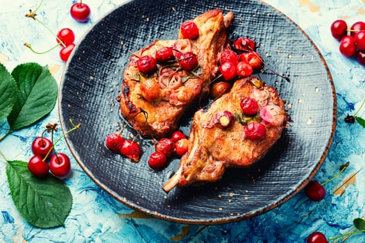 Smoked meat ribs with cherry