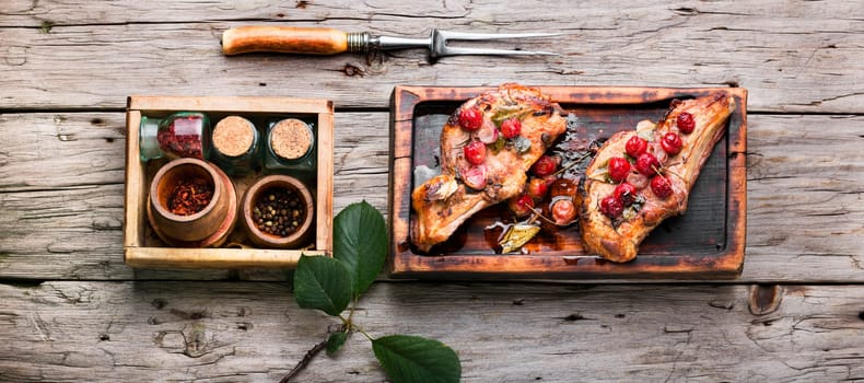 Smoked meat ribs with cherry