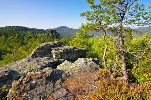 mountain Scharfenstein and Hochwald in Zittau Mountains, autumn