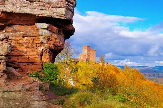 castle Trifels in Palatinate Forest in autumn, Germany