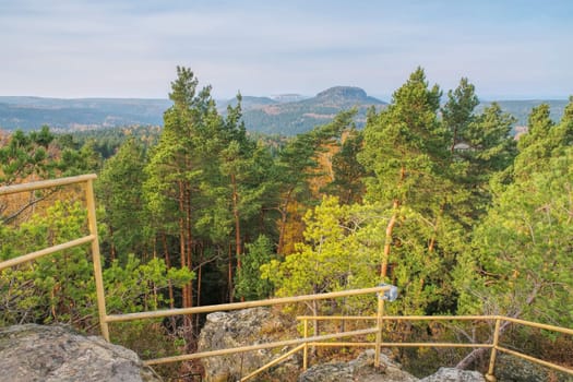 mountain Pfaffenstein in Elbe Sandstone Mountains, view from Spitzstein