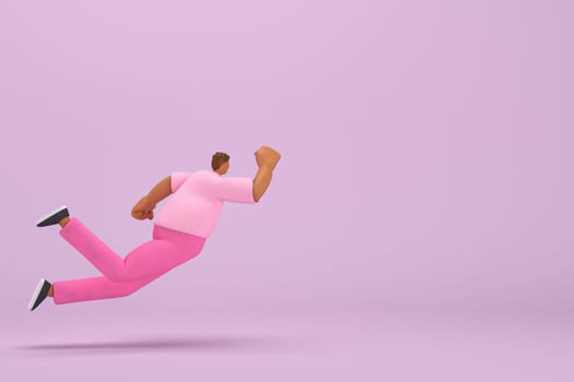 The black man with pink clothes.  He is falling down. 3d illustrator of cartoon character in acting.