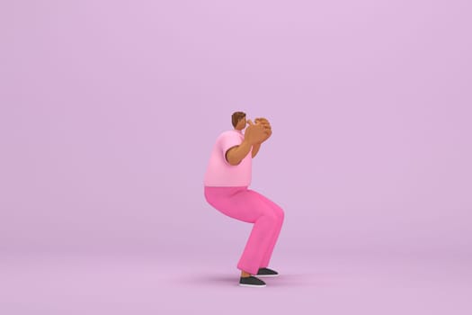 The black man with pink clothes.  He is expression  of body and hand when talking. 3d illustration of cartoon character in acting.