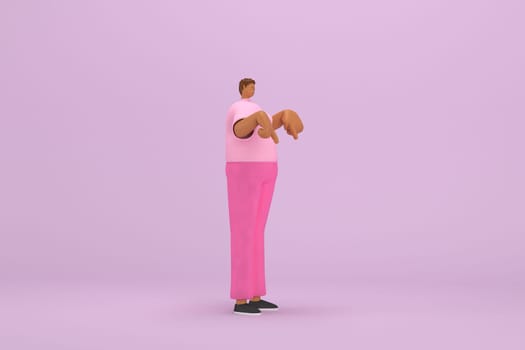 The black man with pink clothes.  He is expression  of body and hand when talking. 3d illustration of cartoon character in acting.
