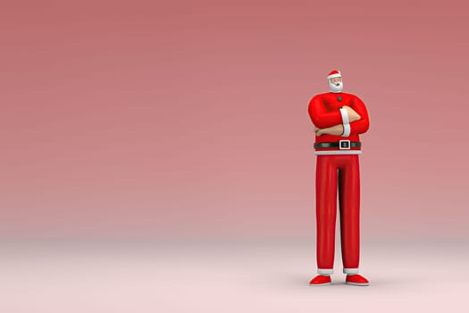 A man wearing Santa Claus costume. He is expression of hand when talking. 3d rendering of cartoon character in acting.