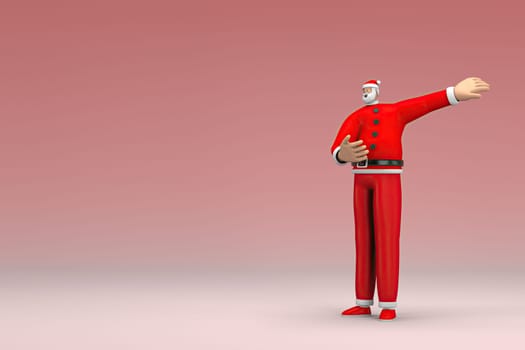 A man wearing Santa Claus costume. He is expression of hand when talking. 3d rendering of cartoon character in acting.