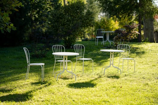 Plastic Outdoor furniture with chairs and table in outdoor.