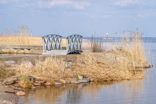 Lighthouse located in Pervalka on the Curonian Spit, located in between the Curonian Lagoon (to the east) and the Baltic Sea (to the west) located in Lithuania.