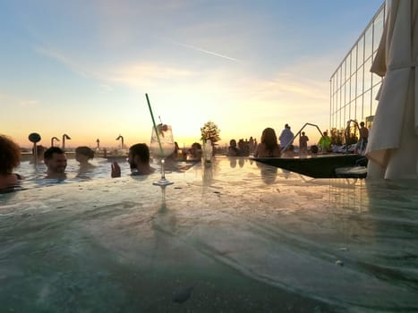 Busteni, Romania - January 1, 2023: People at Therme Bucharest - the largest entertainment and wellness family complex for rest and relaxation