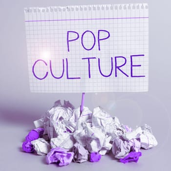 Text caption presenting Pop Culture, Business idea describes the lifestyle and tastes of the majority of mostly younger people