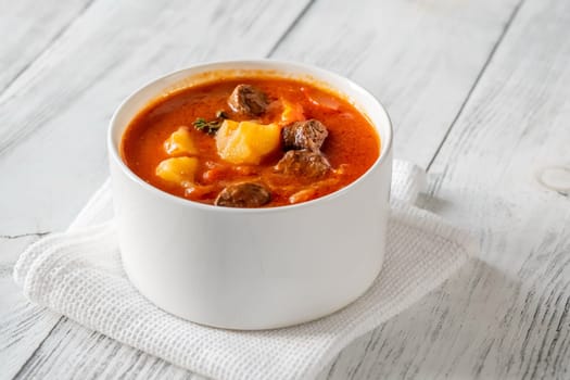 Bowl of spanish spicy potato chorizo stew