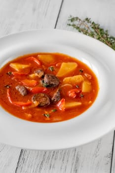 Bowl of spanish spicy potato chorizo stew