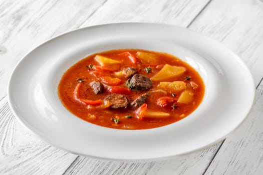 Bowl of spanish spicy potato chorizo stew
