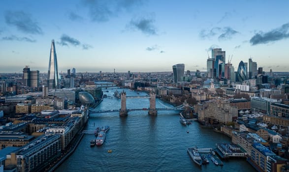 London in the early morning - aerial view - LONDON, UNITED KINGDOM - DECEMBER 20, 2022