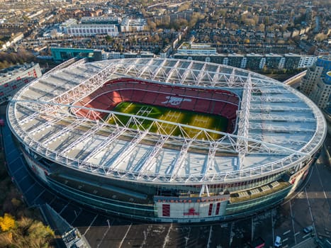 Emirates Stadium - home of Arsenal London soccer club - aerial view - LONDON, UNITED KINGDOM - DECEMBER 20, 2022