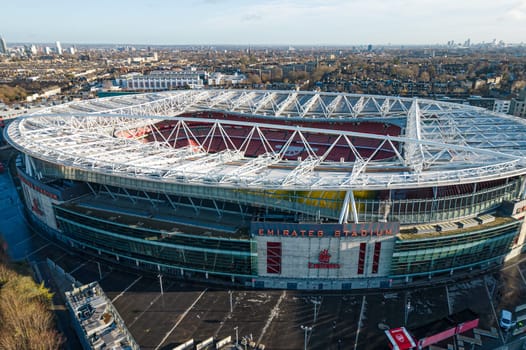 Emirates Stadium - home of Arsenal London soccer club - aerial view - LONDON, UNITED KINGDOM - DECEMBER 20, 2022