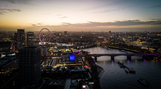 City of London in the evening - aerial view - LONDON, UNITED KINGDOM - DECEMBER 20, 2022