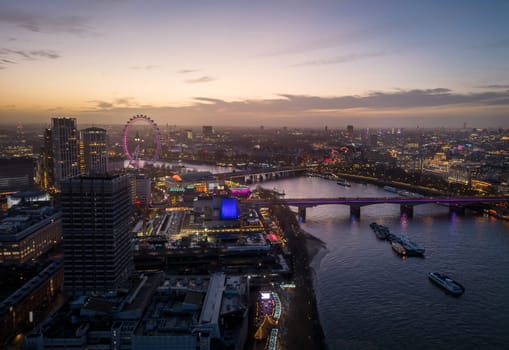 City of London in the evening - aerial view - LONDON, UNITED KINGDOM - DECEMBER 20, 2022