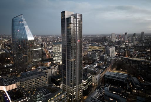 City of London in the evening - aerial view - LONDON, UNITED KINGDOM - DECEMBER 20, 2022