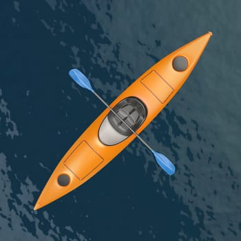 Empty plastic kayak on wavy water, top view