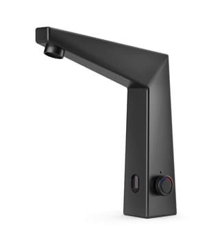 Matte black touchless sensor faucet on white background
