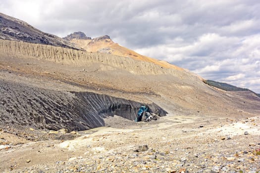 Dirty Ice and Rocky Moraines at the Toe of a the Athabasca Glacier in Jasper National Park
