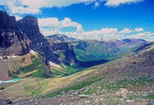 Dramatic View of the Cataract Valley From a Siyeh Pass in Glacier National Park in Montana