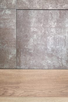 Cement Tile Floor and wood. Transition flooring. Floor background.