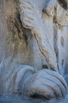 La Albuera, Spain - Jun 12th, 2021: Hans Christian Andersen monument, representing the author writing The Ugly Duckling. Badajoz, Spain.
