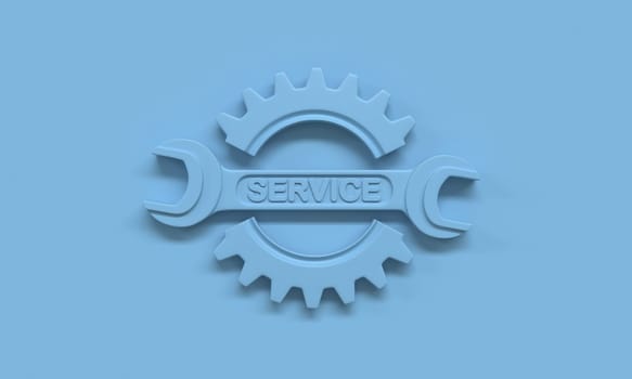 Blue gear wheel SERVICE 3D rendering illustration isolated on blue background