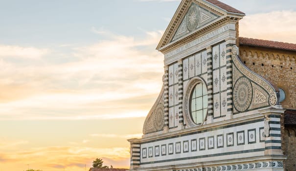 Florence, Italy. Sunset light on Santa Maria Novella - Holy Mary Church - nobody and copy space