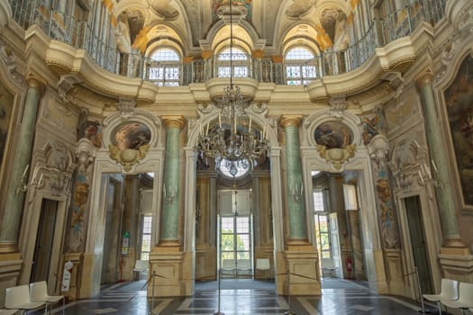 Turin, Italy - June 2022: Baroque luxury interior with marble of Queen's Palace - Villa della Regina