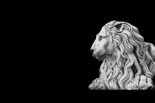 Antique lion statue , made of stone, with copy space. Concept security, safety, guard