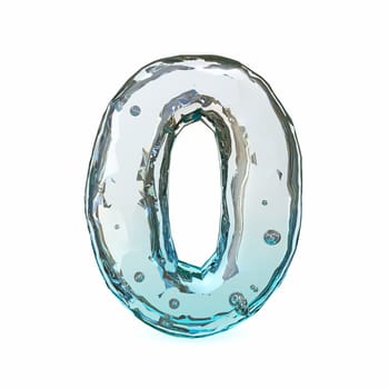 Blue ice font Number 0 ZERO 3D rendering illustration isolated on white background