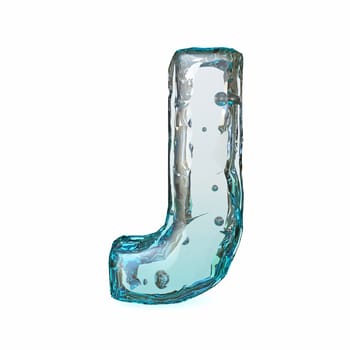 Blue ice font Letter J 3D rendering illustration isolated on white background